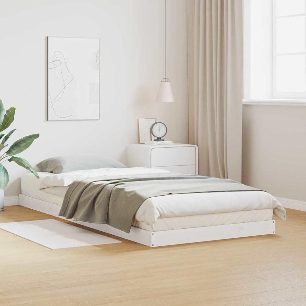 Grenenhout vloerbedframe modern minimalistisch 80 x 220 cm wit