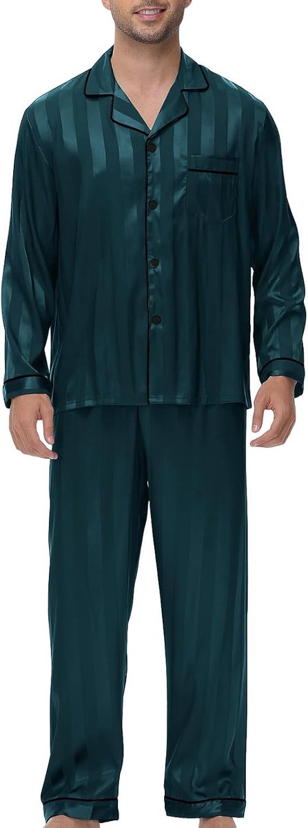 Pyjama voor heren, winter, nachtkleding, pyjama, 2-delig, met knoopsluiting, lange mouwen, lange broek