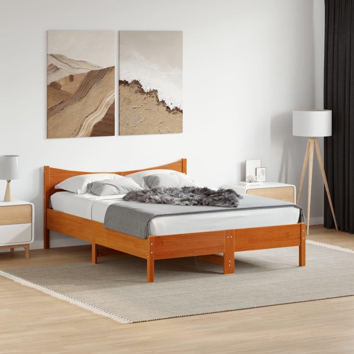 Grenenhout Lattenbodem met hoofdbord Standaard 120x190 cm Wasbruin