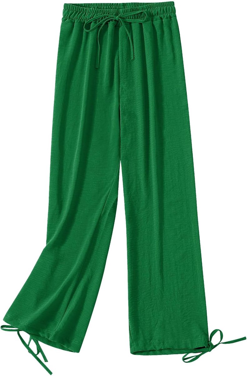 Damesbroek met hoge tailleband met wijde pijpen, casual broek, elastisch met trekkoord