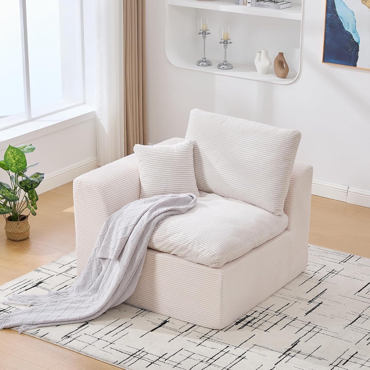 2-zitsbank, modulaire bank, corduroy sofa met kussen, vrijetijdsbank in Scandinavische stijl, woonkamer, geen montage nodig, corduroy, beige-1-zits