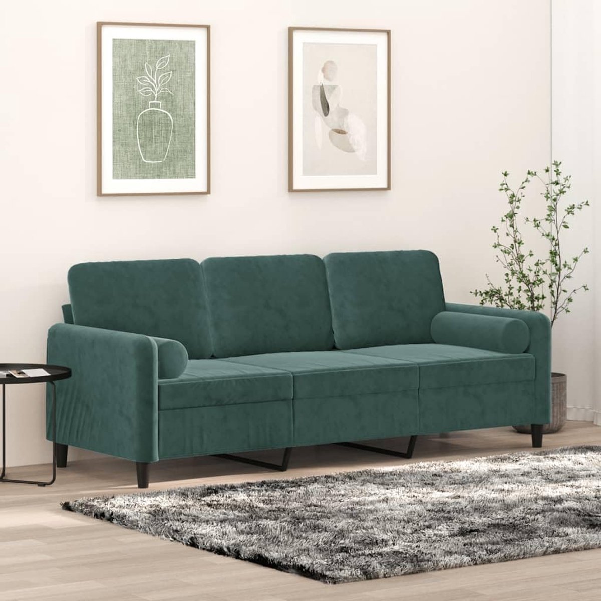 3-zitsbank met sierkussen, 180 cm, fluweel, donkergroen, zacht velours, afneembare hoezen, robuust metalen frame, comfortabele zitting voor woonkamer, comfort
