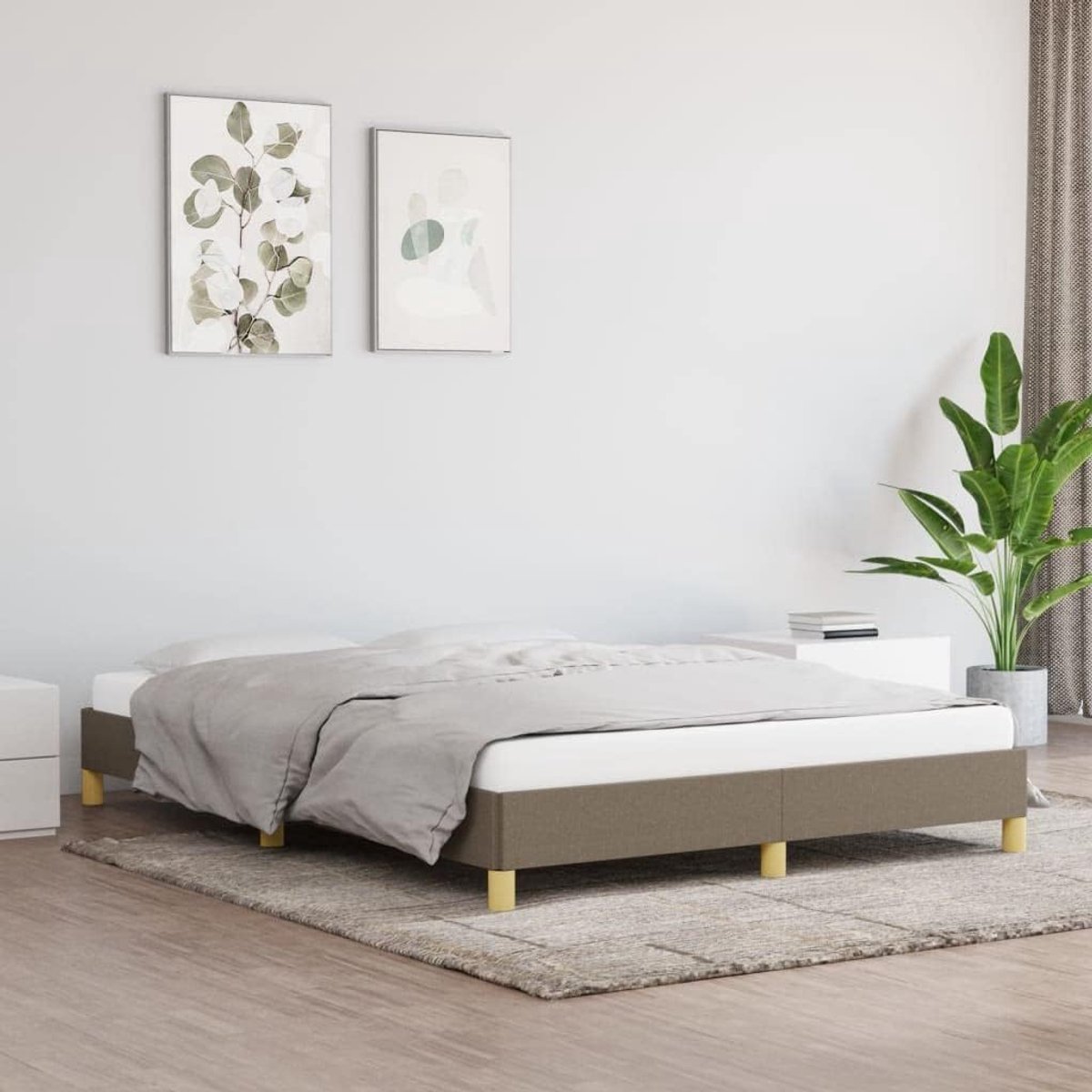 Zonder matras stof taupe 160x200 cm Duurzaam ademend textiel Stevige metalen poten Multiplex lattenbodem voor slaapkamer woonkamer