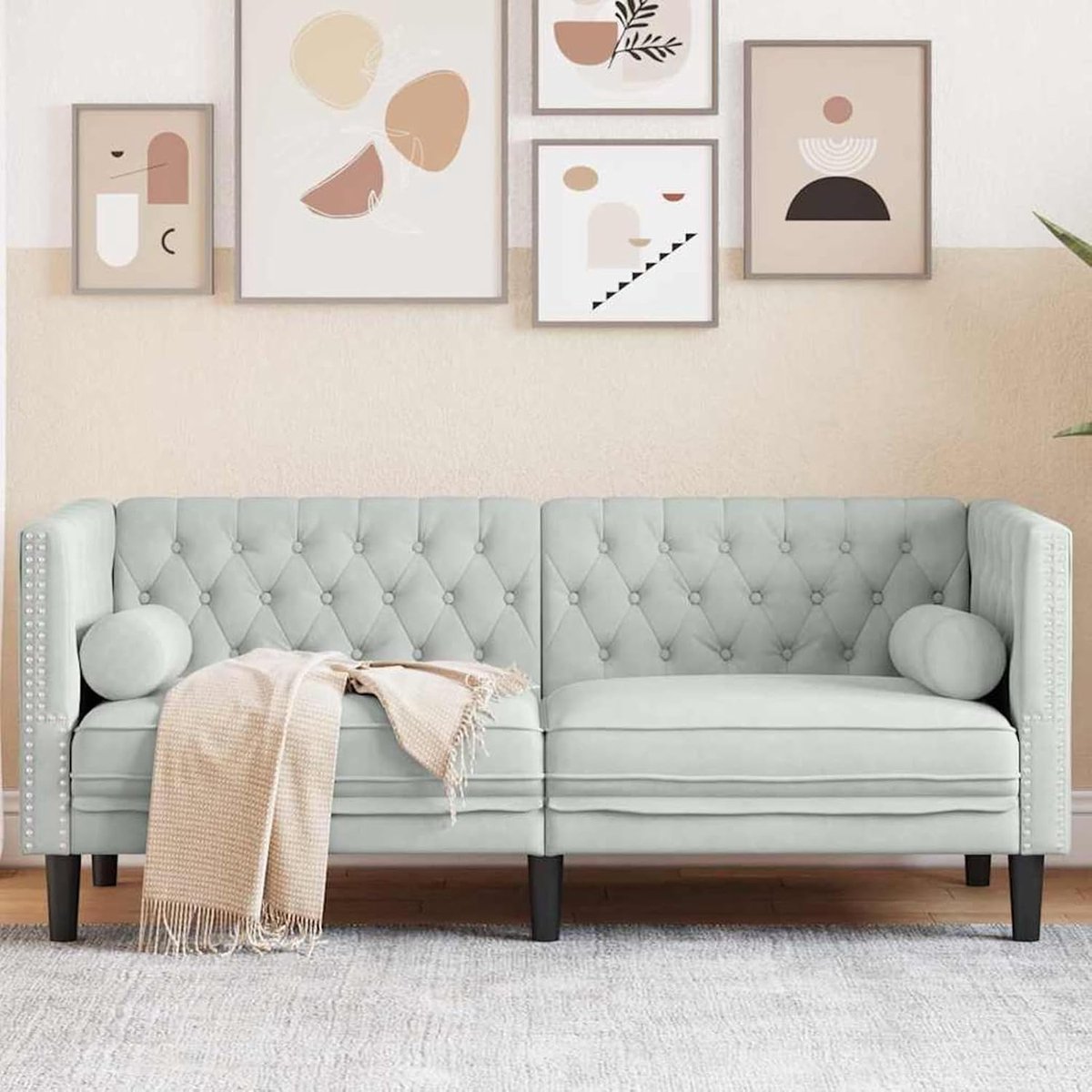 Chesterfield-bank Argyle 42013019, lichtgrijs, 174 x 74,5 x 70,5 cm, fluweel, voor woonkamer, appartement, kantoor, logeerkamer, entree