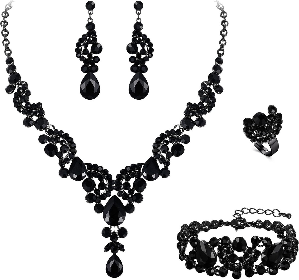 Faith Strass Kristal Bruiloft Bloemen Wave Teardrop Ketting Oorbellen Set, kristal