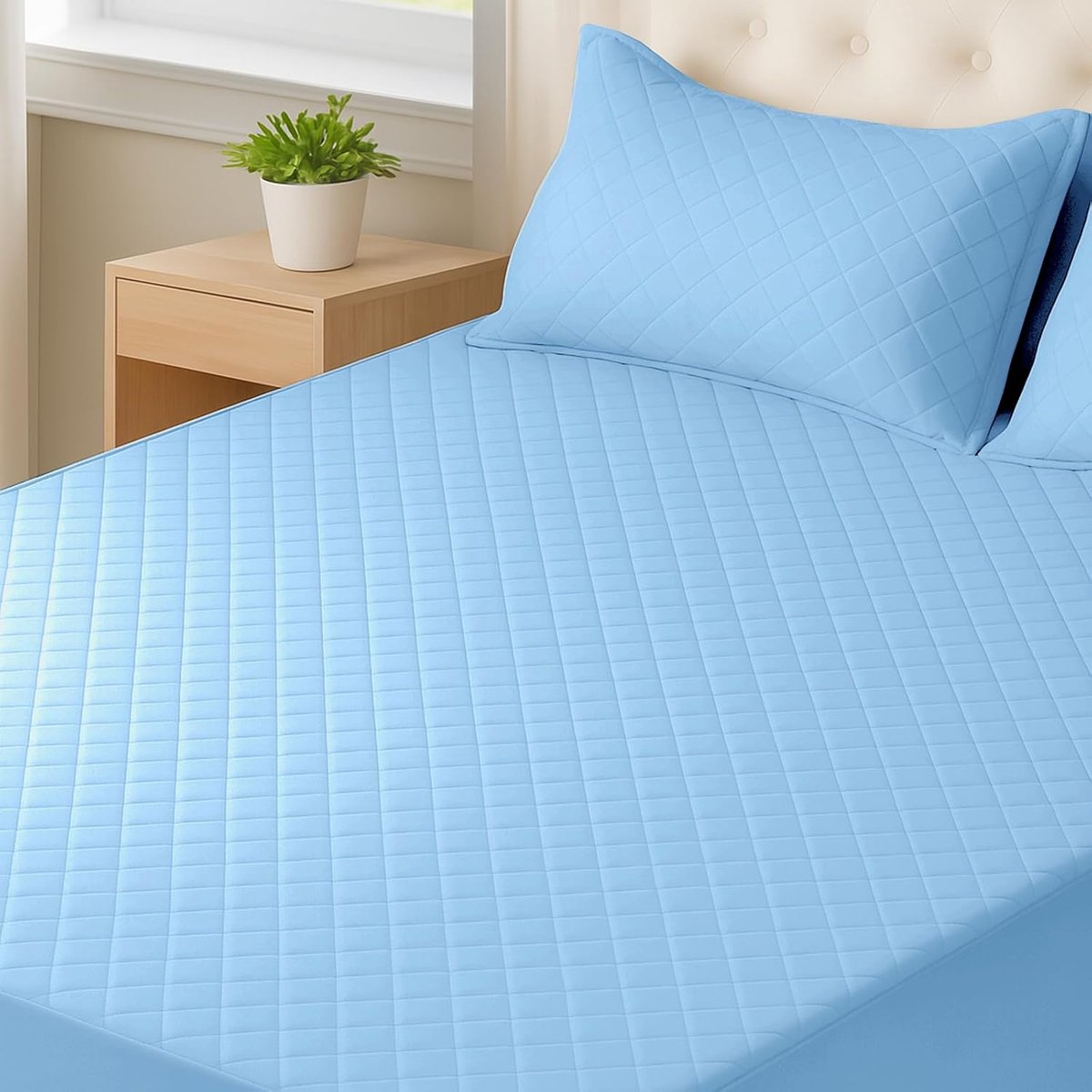 Matrasbeschermer, 90x200cm, Matrasbeschermer Anti Allergie, Mijtdicht, Met Elastiek Rondom, Ademend, Extra Diep, Machinewasbaar, Duurzaam, Afneembare, Blauw