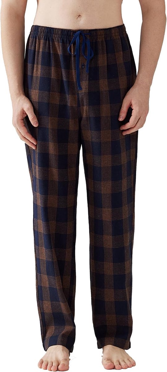 Pyjamabroek, Flanel Katoen, Geruit, Slaap- en Loungebroek, Pyjamabroek met Zakken en Knoopsluiting