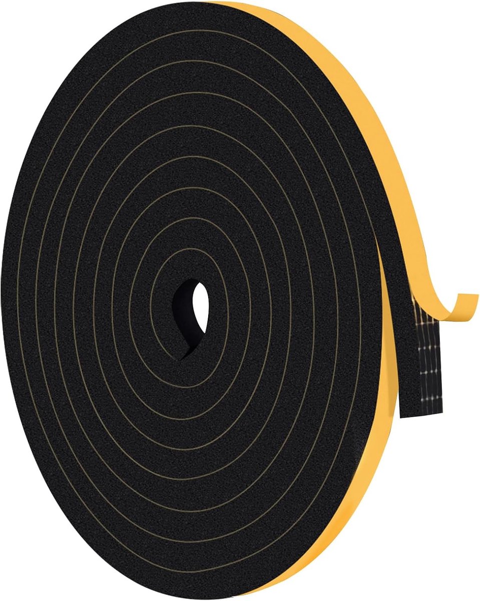 Zelfklevend, 10 mm (B) x 6 mm (D) x 5 m (L), schuimrubberen deurafdichting, raamafdichting voor reparaties en afzonderlijke deuren, tochtstopper, waterdicht en geluidsisolatie, zwart