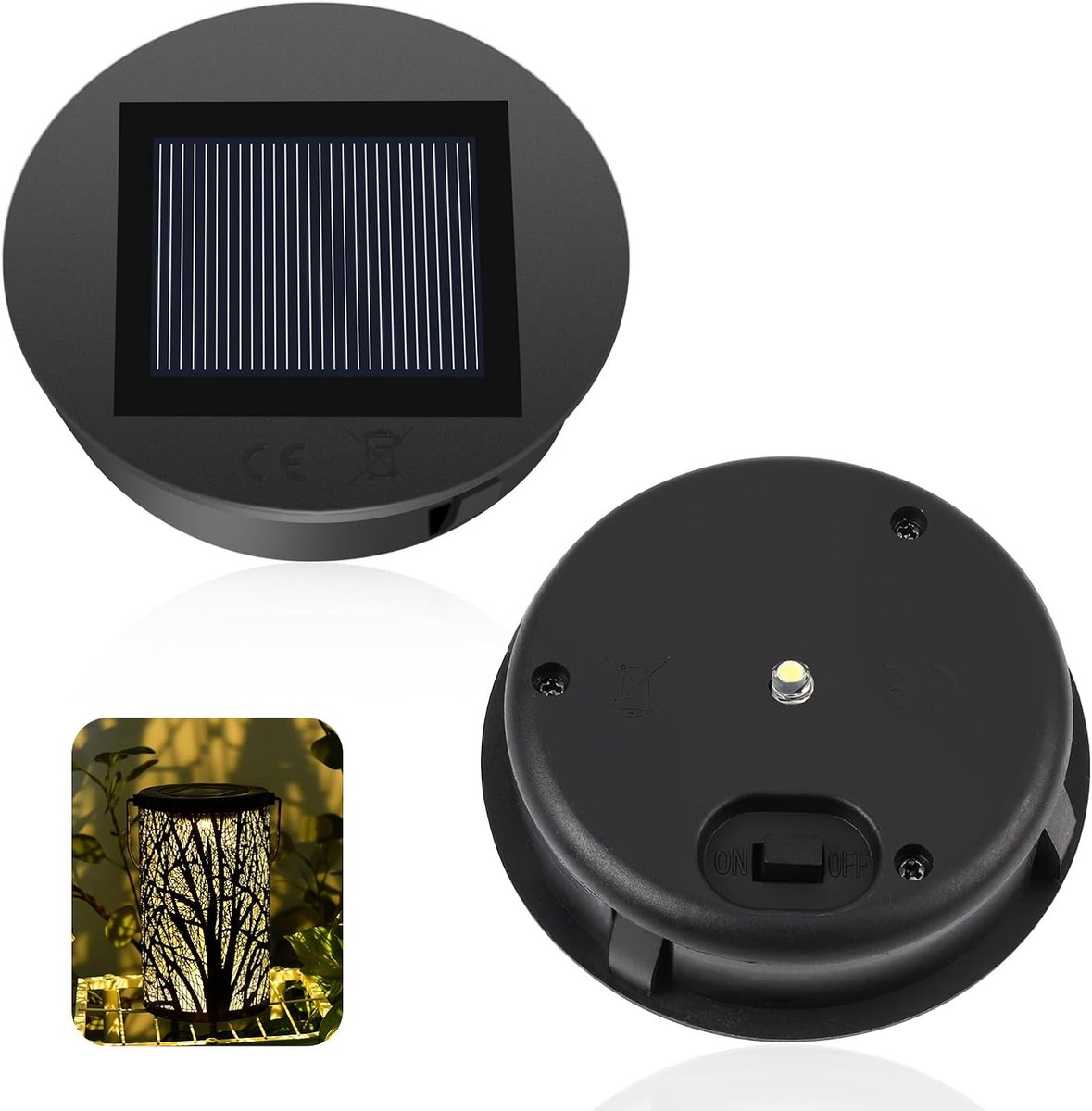 Onderdelen op zonne-energie, reservedeksel, 8 cm met ledlampen, 1,2 V, 600 mAh, vervanging voor zonne-lampen, lantaarndeksel, tuin, 2 stuks