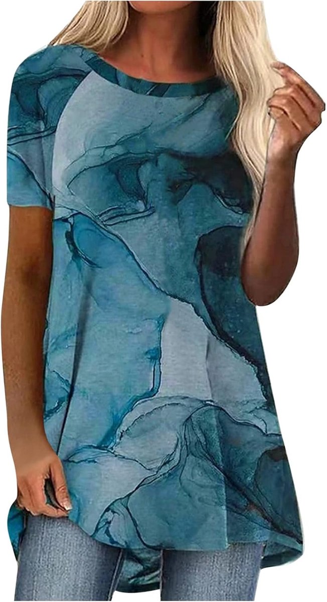 Lange, loszittende blouse met korte mouwen