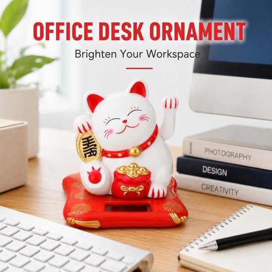 Gelukskat ornament, op zonne-energie bewegende arm gelukskat decoratie Feng Shui auto decor geld dansen katten Chinees geschenk voor het verwelkomen van geluk rijkdom — afbeelding 3