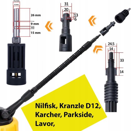 Pro Roterende reinigingsborstel met reinigingsmiddeldoserset, vervanging voor hogedrukreiniger Nilfisk QC, Kränzle D12, Kärcher K1-K7, voor bestratingsstenen, terras, gevel, beton — afbeelding 2