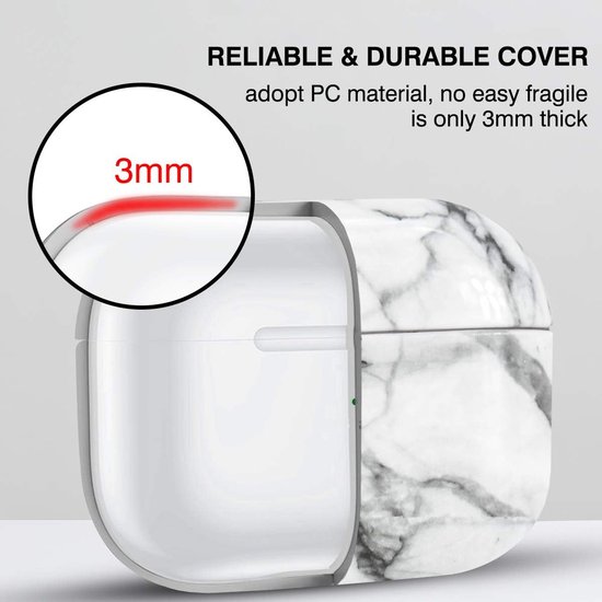 Compatible with AirPods Pro Case, Marble Airpods Case Cover PC Hard Stylish Case Portable Full Protective Shockproof Cover for AirPods Pro Earpods Charging Case Accessories – White — afbeelding 3