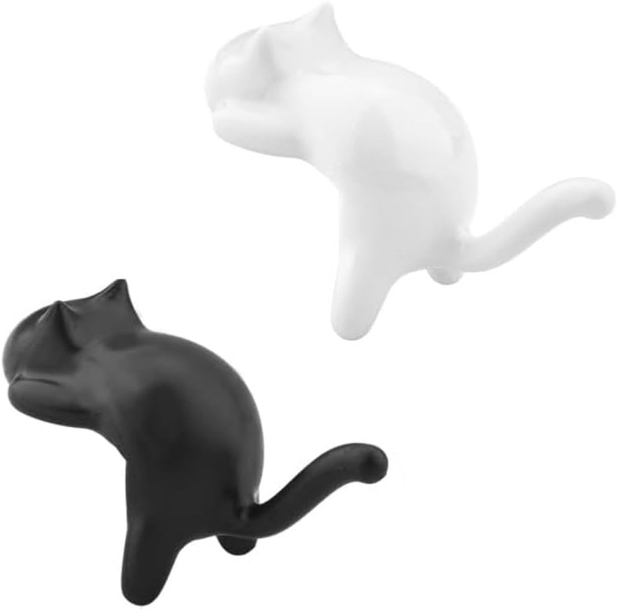 2 zelfklevende haken in kattenvorm voor tafel/kantoor, handtas voor tafel, schattig design voor het ophangen van handtassen en accessoires (zwart/wit)