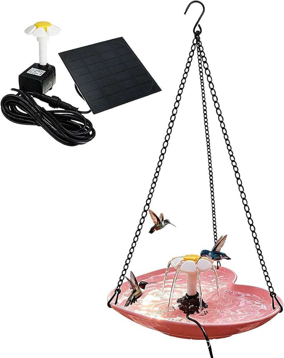 Vogelbad Hangbare Artistieke Hartvorm | Buitenvogelbad met Waterpomp Voor Balkon, Trapleuningen, Terras, Pilaren, Patio, Tuin, Balkon en voor Kolibrievogels