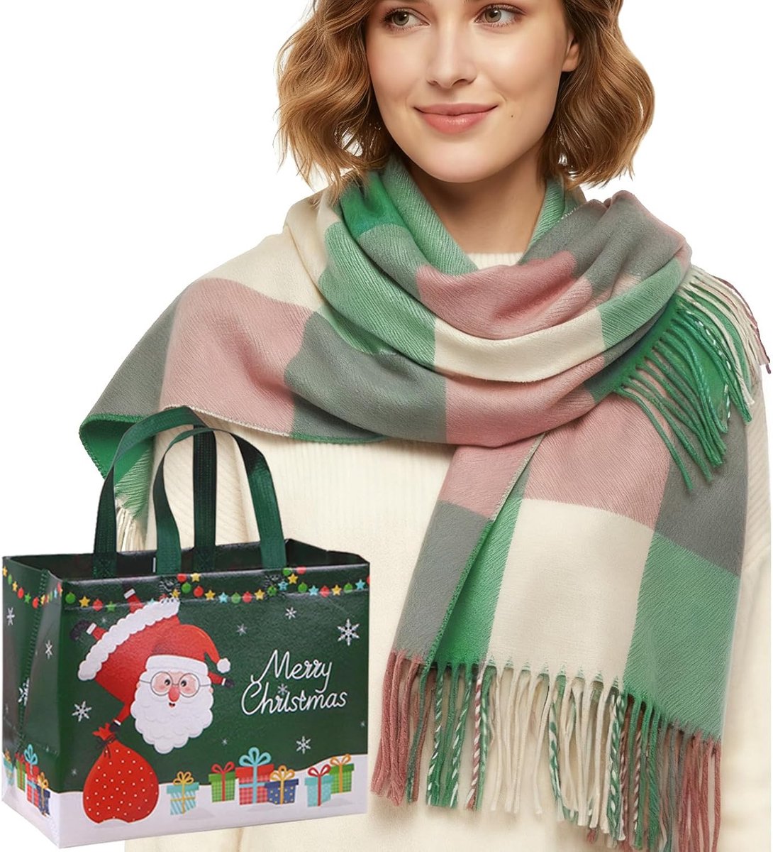 Wintersjaal voor dames, wintersjaal voor dames + kerstcadeautas, kerstsjaal, geruite sjaal, comfortabele wintersjaal voor dames, sjaals, omslagdoeken, adventskalendercadeaus, kerstcadeaus