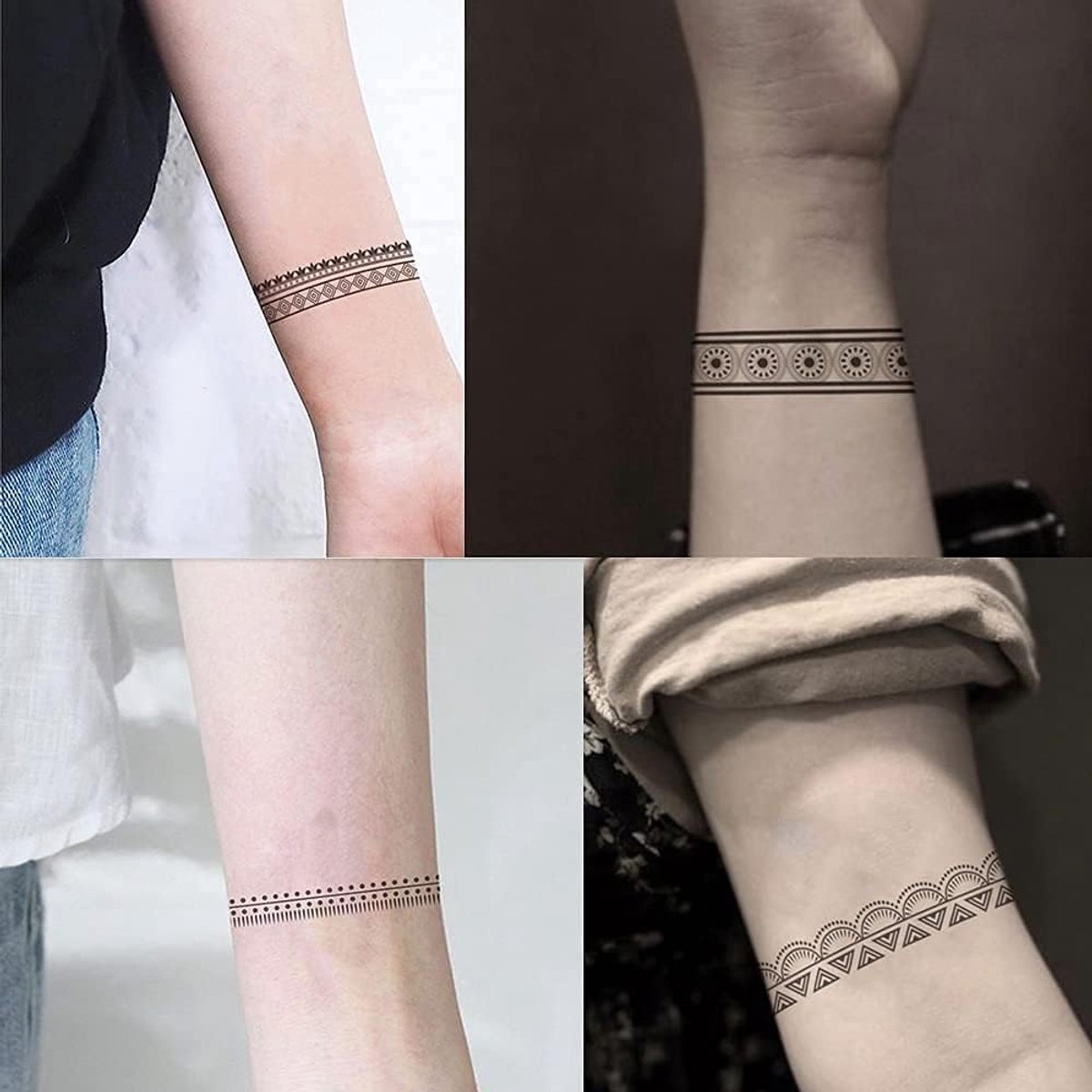 10+ Ontwerpen Waterdichte Arm Pols Been Cirkel Nep Tijdelijke Tattoo Stickers - Zwarte Boho Tribal Armband