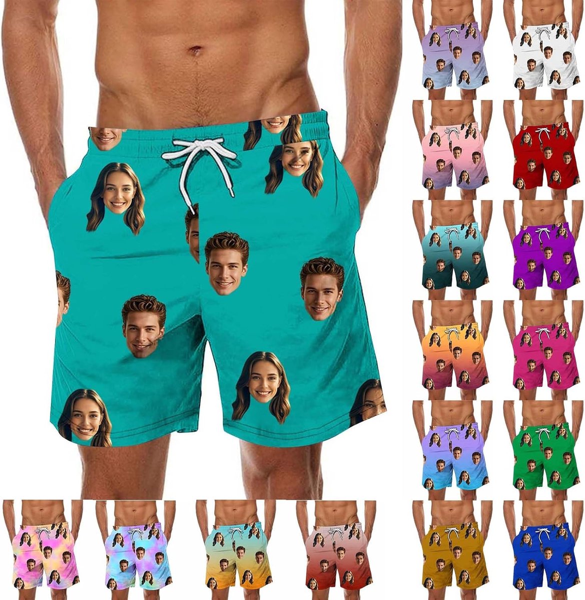 Personalisierte Badehose Herren Lustige Badeshorts Schnelltrocknend Kurzen Strandhose Männer mit Gesicht Foto Sommer Hawaii Shorts Große Größen Schwimmhose mit Farbverlauf Schwimmshorts S-5XL