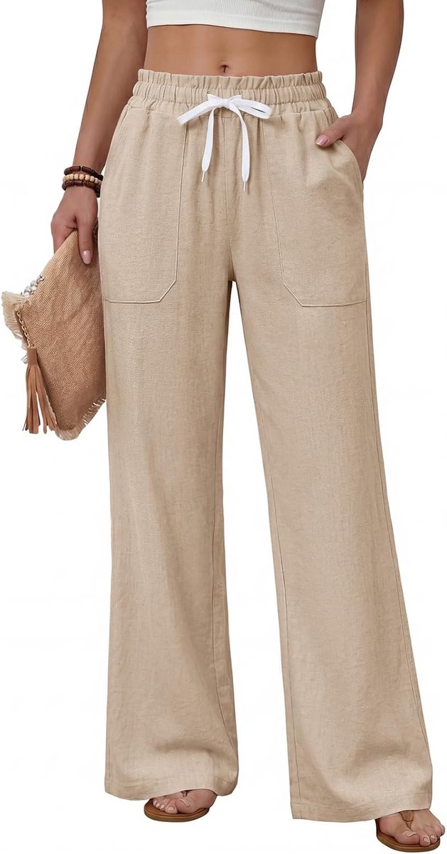 Heekpek Dames zomerbroek losse lichtgewicht comfortabele dames rechte pijp broek elastische taille trekkoord casual broek voor vrouwen UK