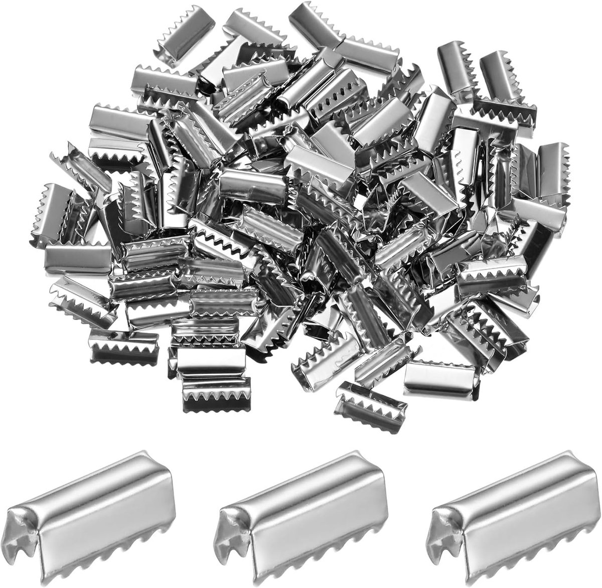 Set van 200 vouwbare krimpdoppen, 0,4 x 0,2 in/11 x 4 mm krimpbevestigingsmiddelen, lint uiteinden met klemmen voor het maken van sieraden/lederen decoratie/armbanden, riemgesp eindpunt