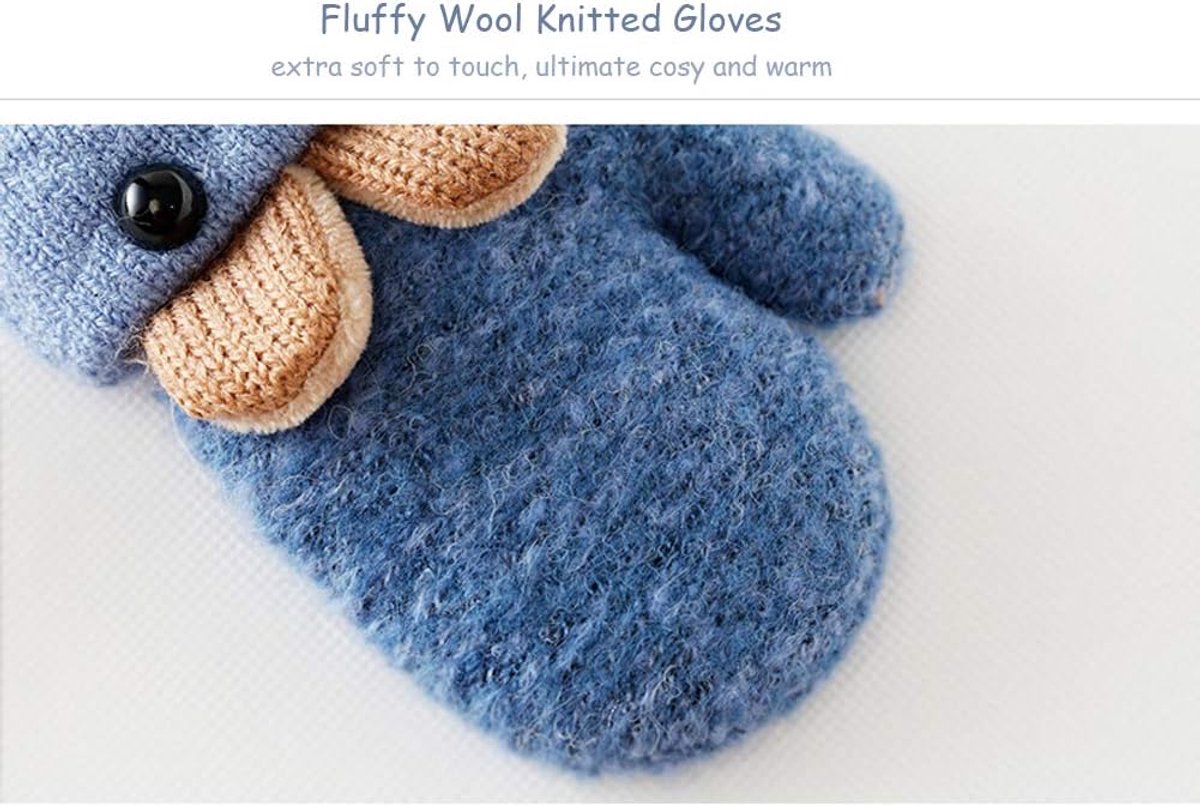 Beer Baby Peuter Winter Warme Wanten Op String Kinderen Koud Weer Fleece Gebreide Handschoenen Ski Sneeuw Insualted Handschoenen voor Baby Meisjes Jongens 0-3 Jaar Gift, Beer-Blauw