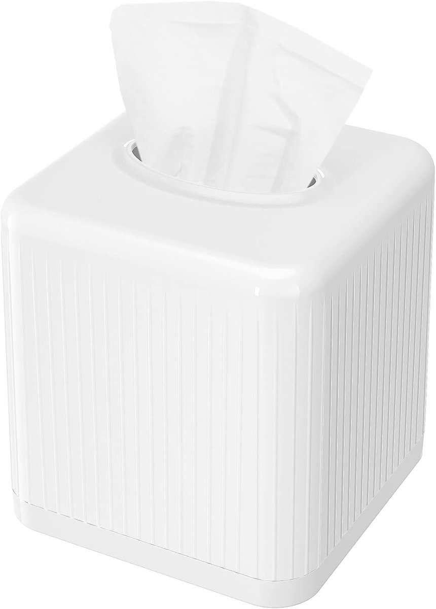 Tissue Box Cover met basis - vierkante plastic houder, decoratieve koffer, moderne gezichtspapierdispenser voor badkamer, ijdelheid werkbladen, nachtstandaarden, bureau - wit