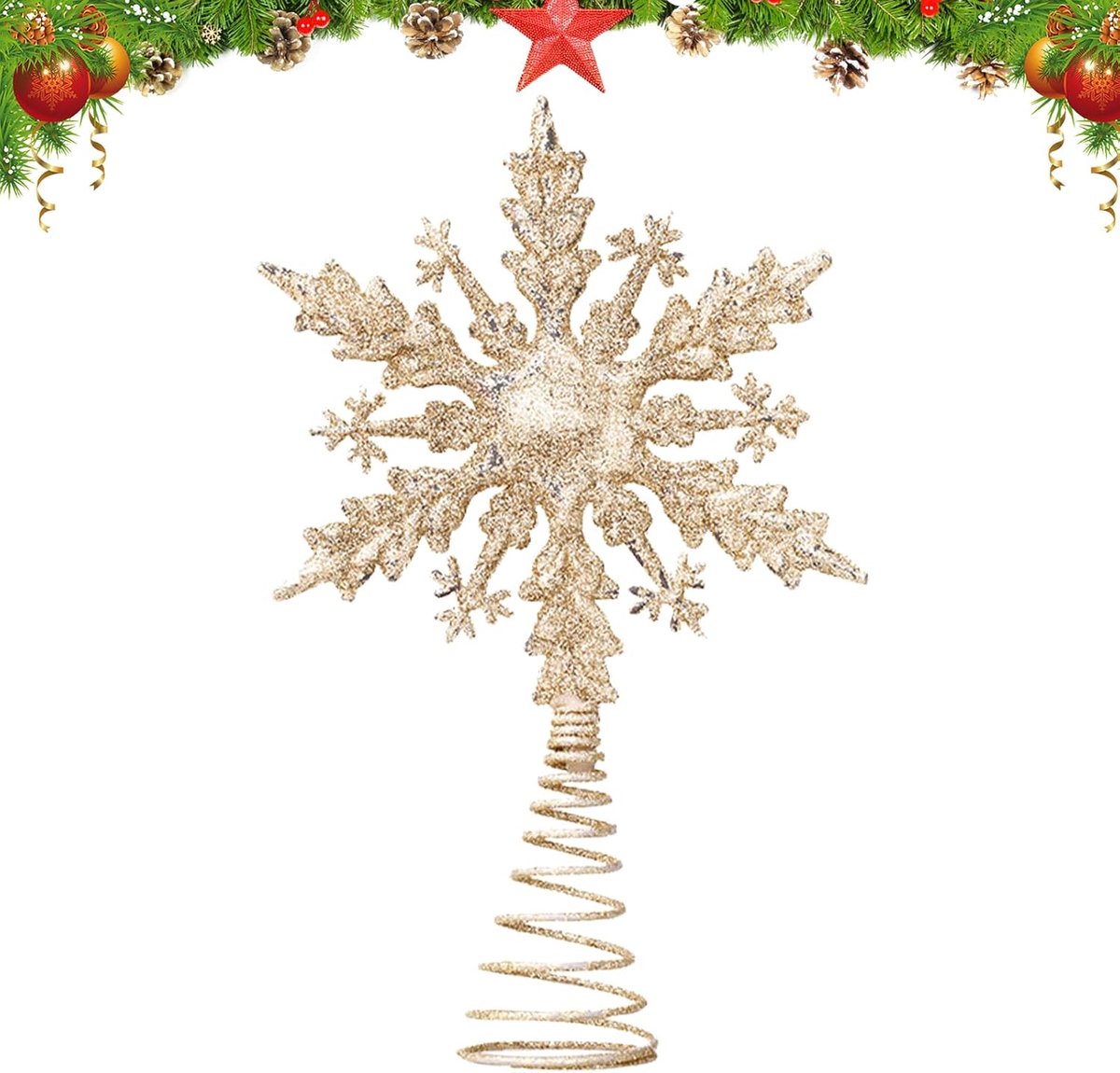 21 cm kerstboomdecoratie gouden ster kerstboomdecoratie zilveren kerstboomversieringen sneeuwvlok ster voor kerstboom decor (goud)