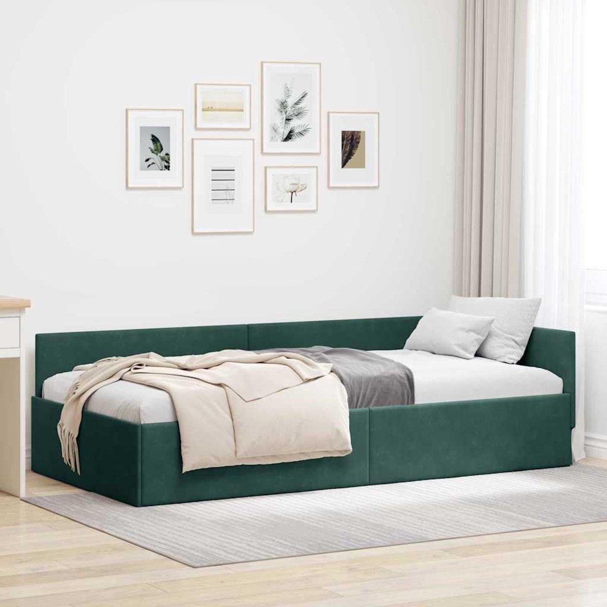 Hoekbedframe logeerkamer zitslaapbank donkergroen 90 cm x 190 cm