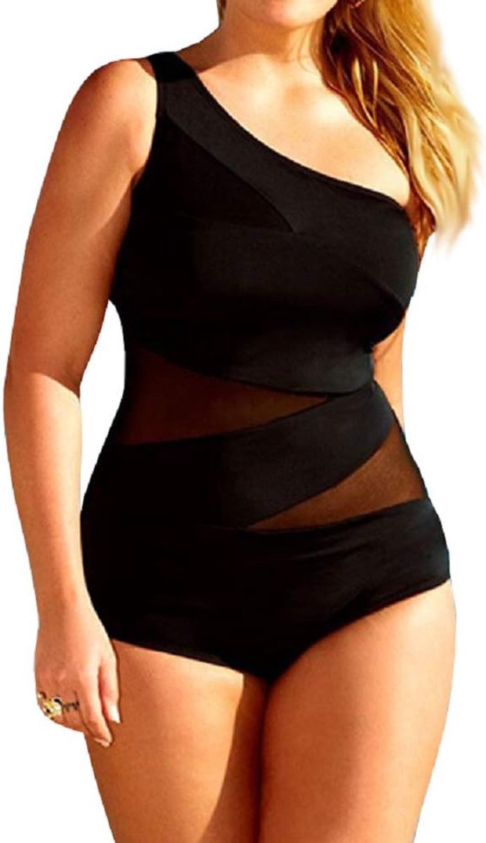 Badpak voor dames, oversized, eenpersoons, zee, strand, mode, sexy, kleur zwart - - X-Large