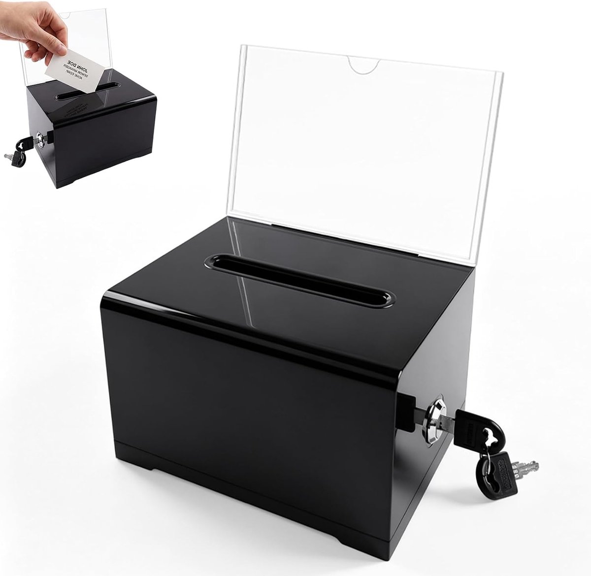 Acryl donatiebox, stemmingsdoos 16 x 12 x 10 cm spaarpot met sleutel geldcassette met sleuf kiezurn voor stemmingen, winstspellen wedstrijden