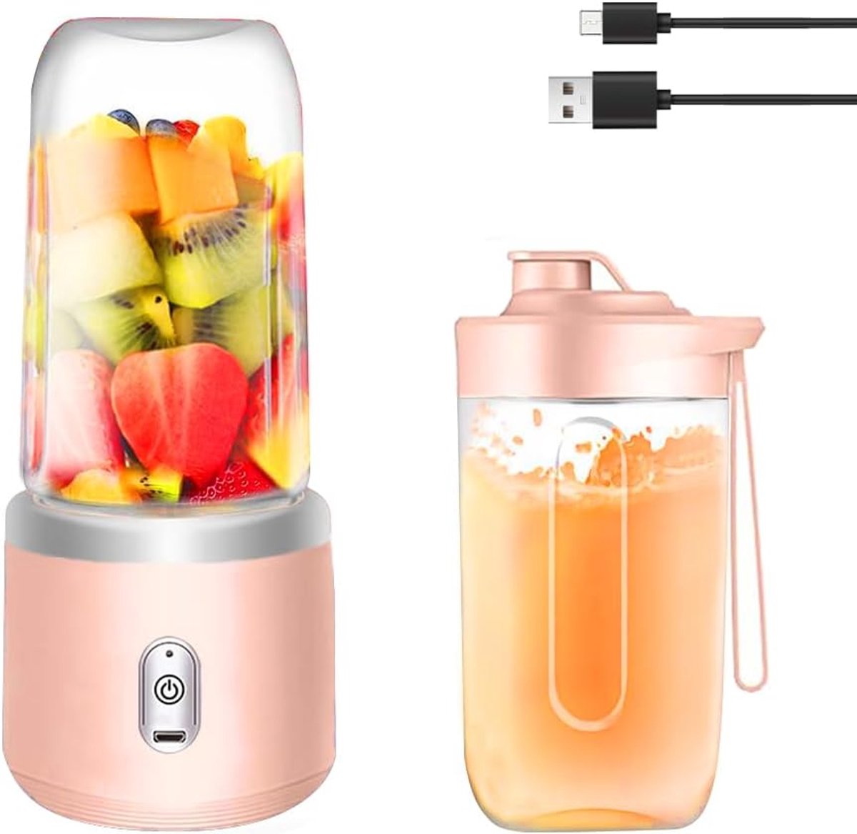 Mixer, 400 ml smoothiemaker to go met reisdeksel, vers sapmixer, USB mini-mixer met 6 messen, mini-blender voor fruitsmoothies, sap, jam en shakes, roze
