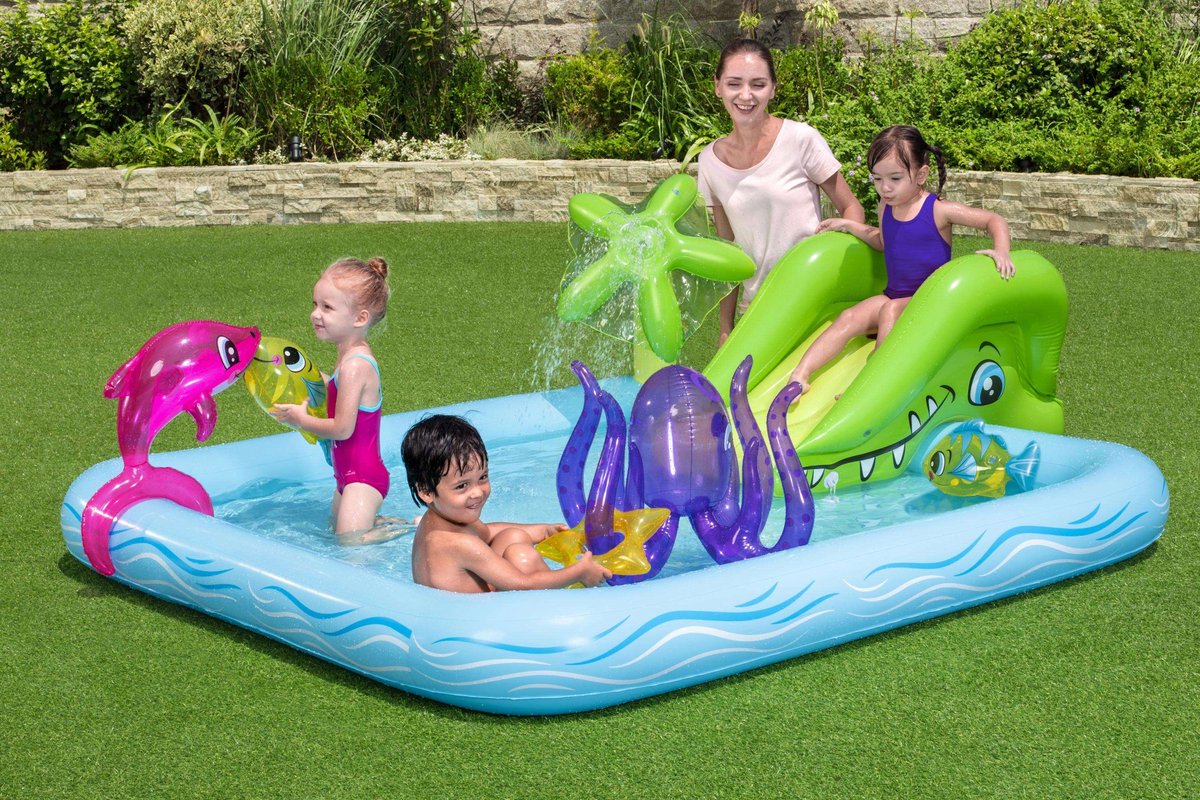Bestway Kinderzwembad met Glijbaan - Incl. Opblaas Waterspeelgoed - 239 x 206 x 86 CM - 308 L - Waterdieren – foto 4