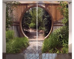 ABAKUHAUS Japans Gordijnen, Cirkel Rustiek Doorway Gate Opening National Park Sublime Habitat Afbeelding, 2-delige gordijnset voor woonkamer