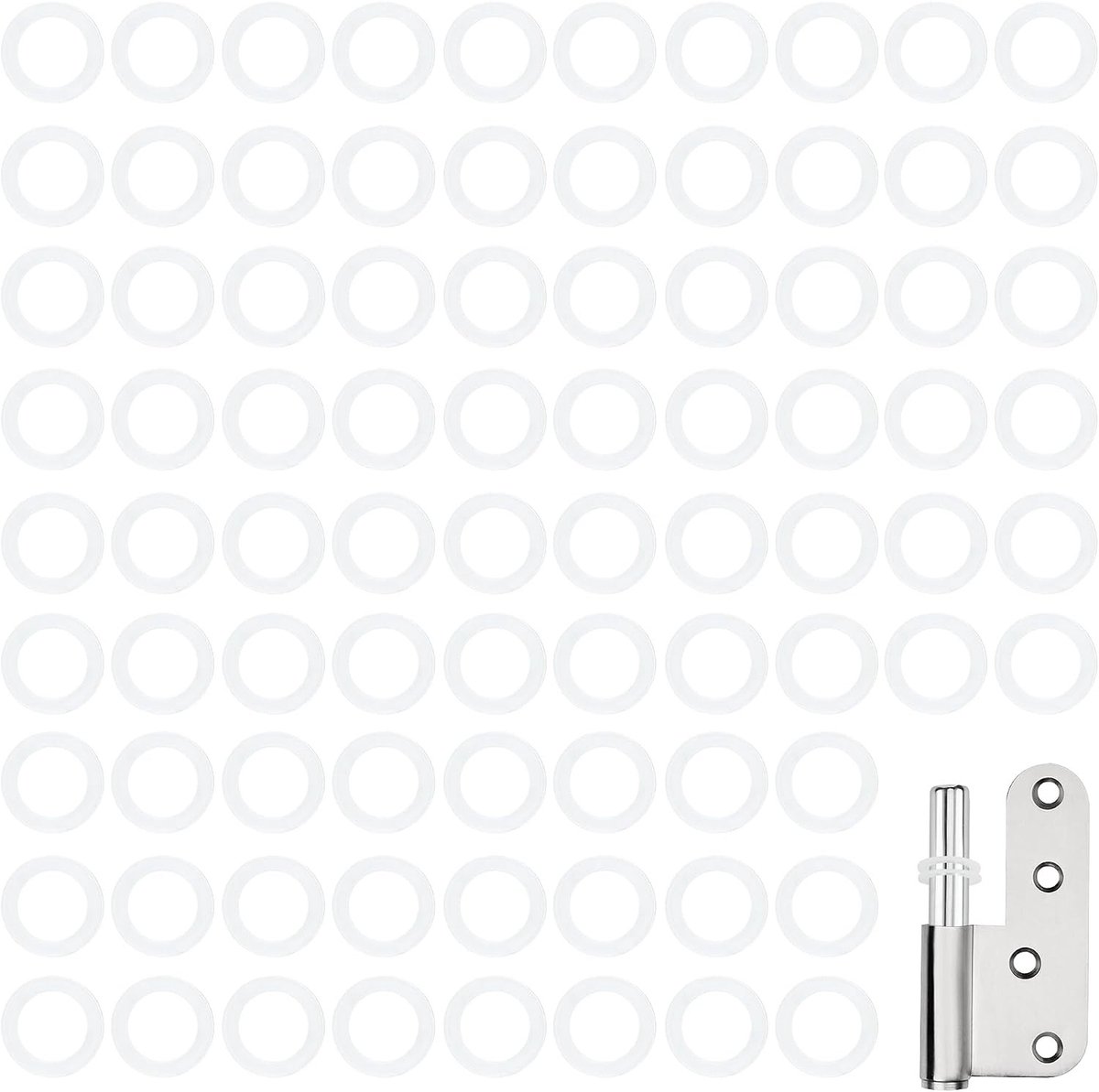 Speciale kunststof ringen voor deurhengsels - 200 stuks - Wit - Diameter 10 mm x 15 mm x 1 mm - Perfect voor binnen- en buitendeuren