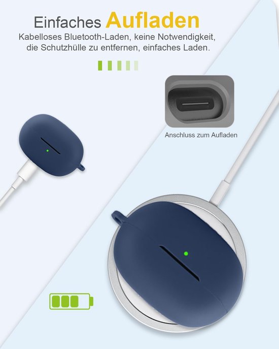 Voor EarFun Clip 2 Wireless Headphones, daunke zachte siliconen beschermhoes, huidvriendelijke etui met karabijnhaak, volledige bescherming, blauw — afbeelding 3