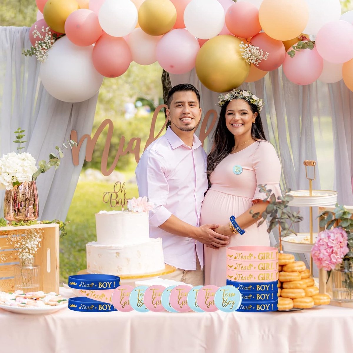 48 Stuks Geslacht Reveal Set,12 Team Jongen Geslacht Reveal Armband + 12 Team Meisje Geslacht Reveal Armband +24 blauw en roze geslacht open broches voor geslacht reveal party en babyshower