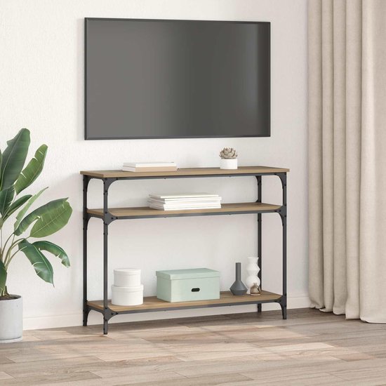 Consoletafel Artisan eiken 100 x 29 x 75 cm van hout met gepoedercoat metalen frame, slank design voor woonkamer, hal of entree — afbeelding 4
