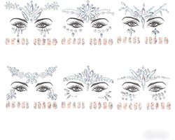 Glitterstenen gezicht festival, 6 stuks tatoeages tijdelijke edelstenen gezicht over strass tatuaje van edelstenen van - Homevero