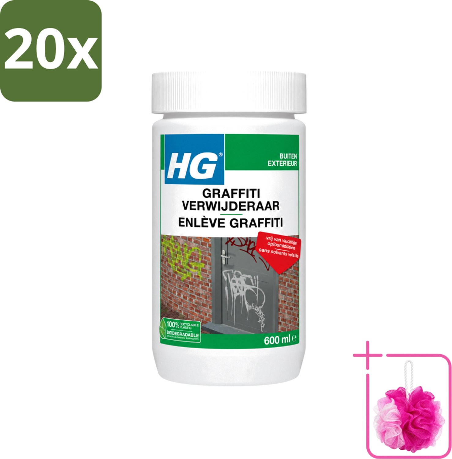 20 x HG - Graffitiverwijderaar - Voor Harde & Zachte Oppervlakken - 600 ml - Bulkverpakking - Graaffitiverwijderaar - Douchemop - Verf verwijderen