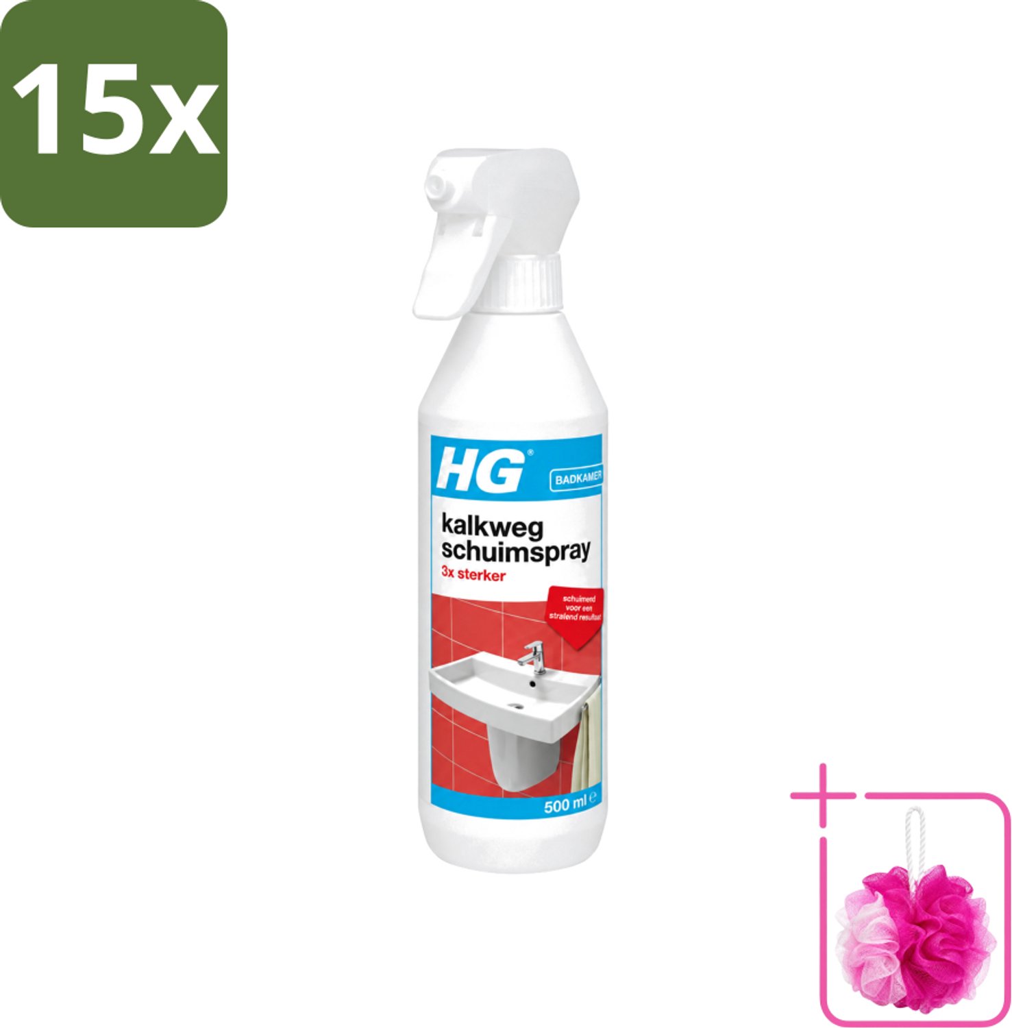 15 x HG - Badkamer - Kalkweg Schuimspray - 3x Sterker - Schuimend - 500 ml - Bulkverpakking - Kalkaanslag verwijderen - Douchemop - Badkamer reinigen