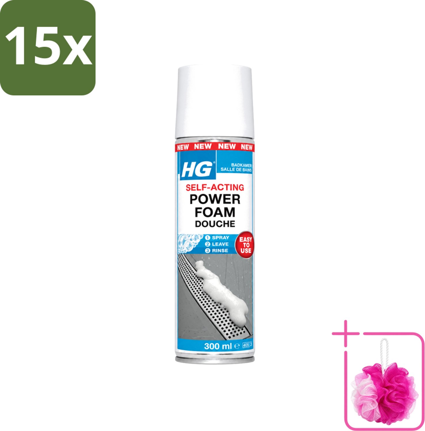 15 x HG - Badkamer - Badkamerreiniger - Power Foam Douche - Zelf-Activerend - 300 ml - Bulkverpakking - Badkamerreiniger - Douchemop - Schuimreiniger