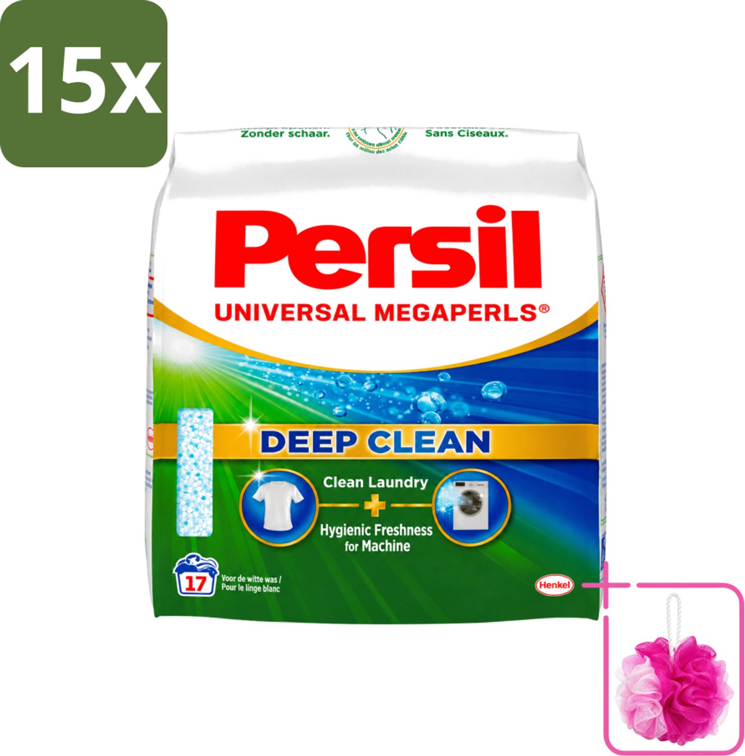 15 x Persil Universal Megaperls - Waspoeder - Witte en Gekleurde Was - 17 Wasbeurten - Bulkverpakking - Waspoeder - Douchemop - Was