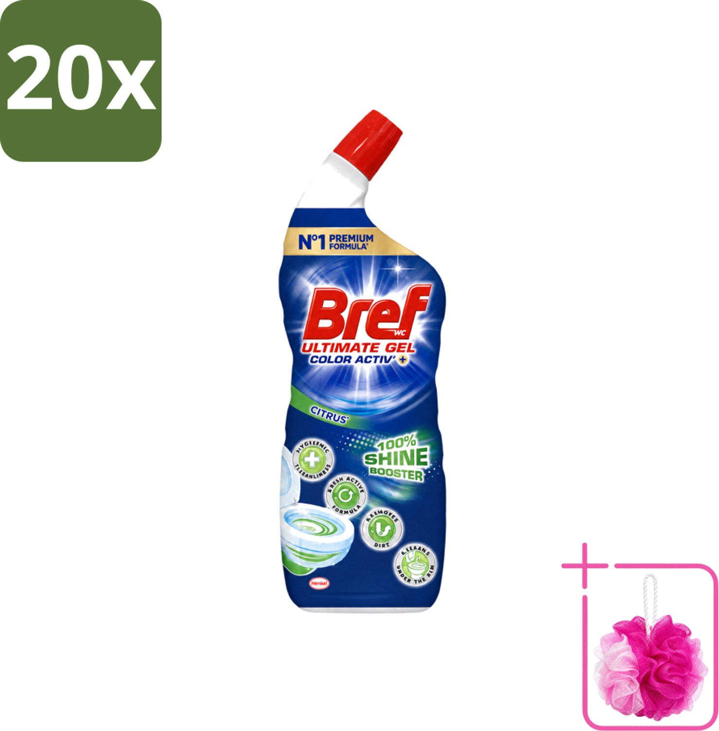 20 x Bref WC - Ultimate Gel Color Activ+ - Toiletreiniger - Citrus - 700 ml - Bulkverpakking - Hygiëne toilet - Douchemop - Toilet reinigen