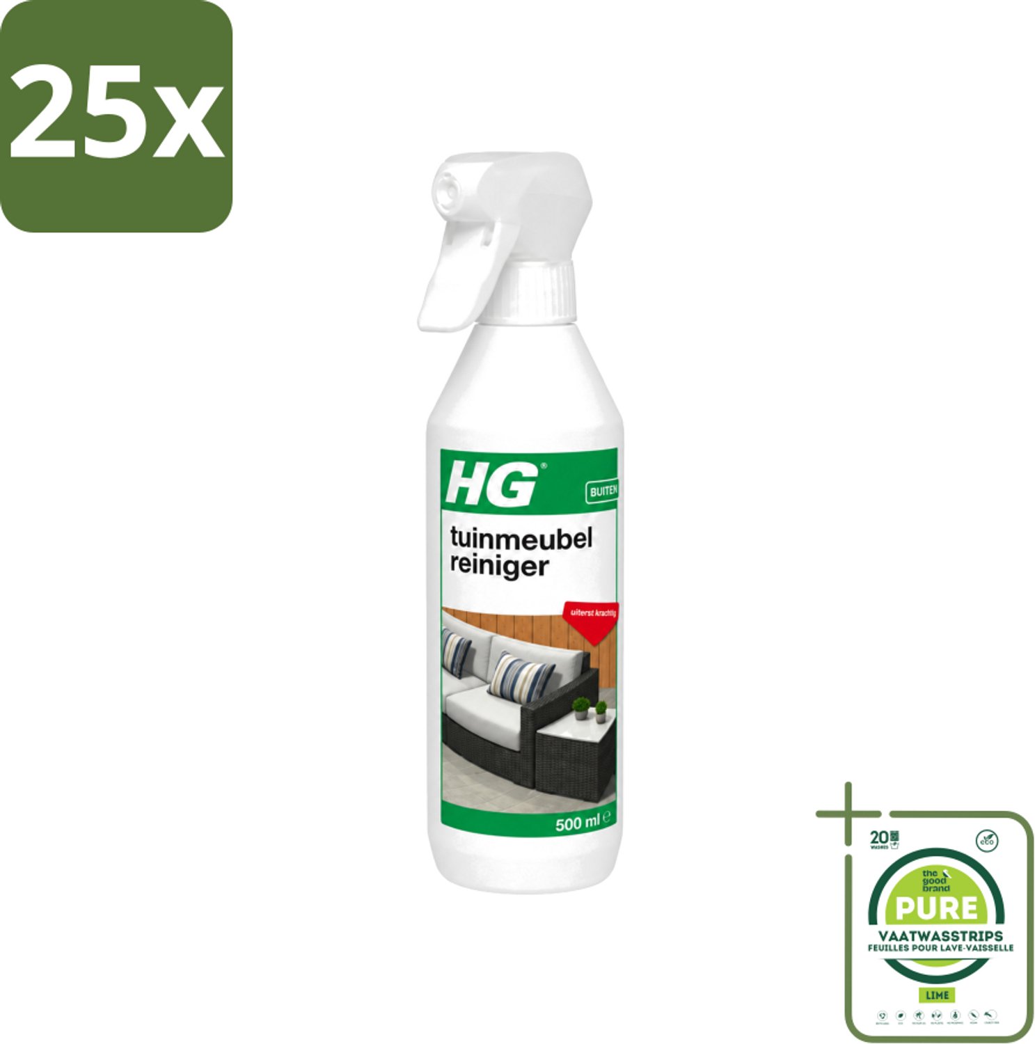 25 x HG - Buiten - Tuinmeubelreiniger - Uiterst Krachtig - 500 ml - Grootverpakking - Vaatwasstrips - Tuinmeubel Reinigen - Tuinmeubel Reiniger - Buitenmeubel Reinigen - Meubel Reinigen - Vervuiling Verwijderen