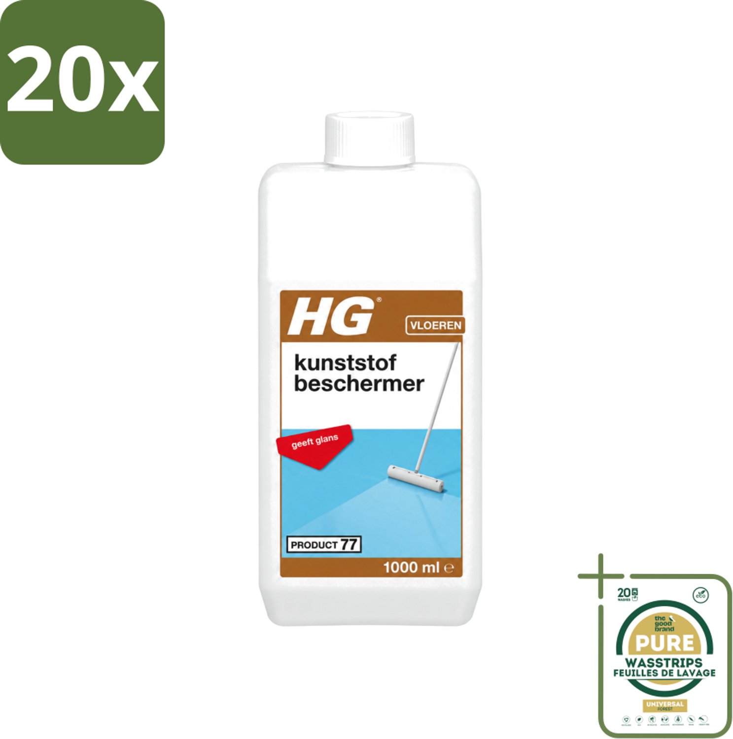 20 x HG - Kunststofbeschermer - Polymeer Emulsie - Geeft Glans - Maskeert Slijtageplekken - 1L - Wasstrips - Kunststofbeschermer - Glans - Beschermfilm - Slijtage - Krassen