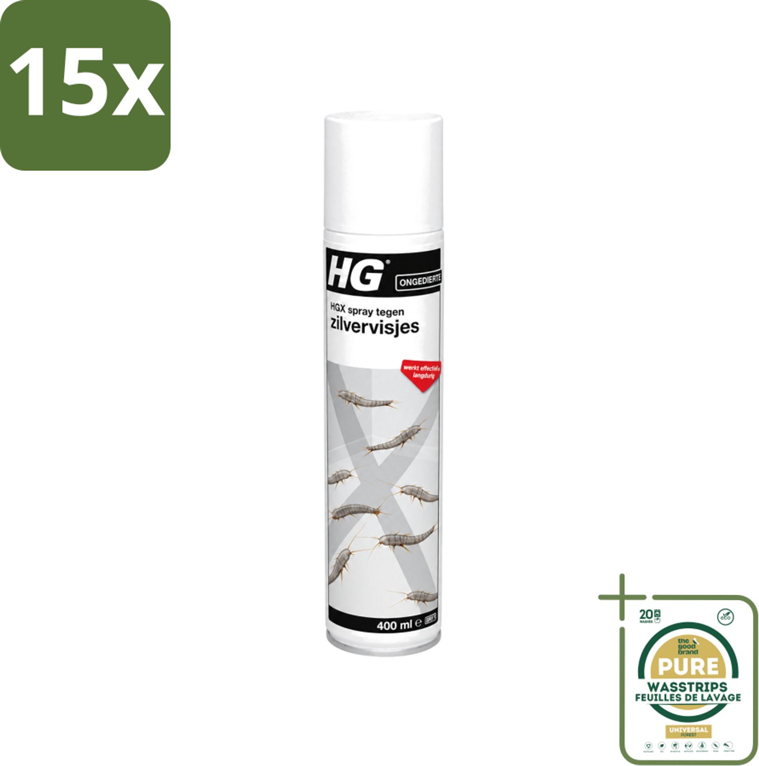 15 x HG X - Spray tegen Zilvervisjes - Langdurige Bescherming - 400 ml - Wasstrips - Zilvervisjes Bestrijding - Zilvervisjes In Huis - Zilvervisjes Bestrijding Spray - Zilvervisjes Bestrijding 400 Ml - Zilvervisjes Bestrijding Langdurig