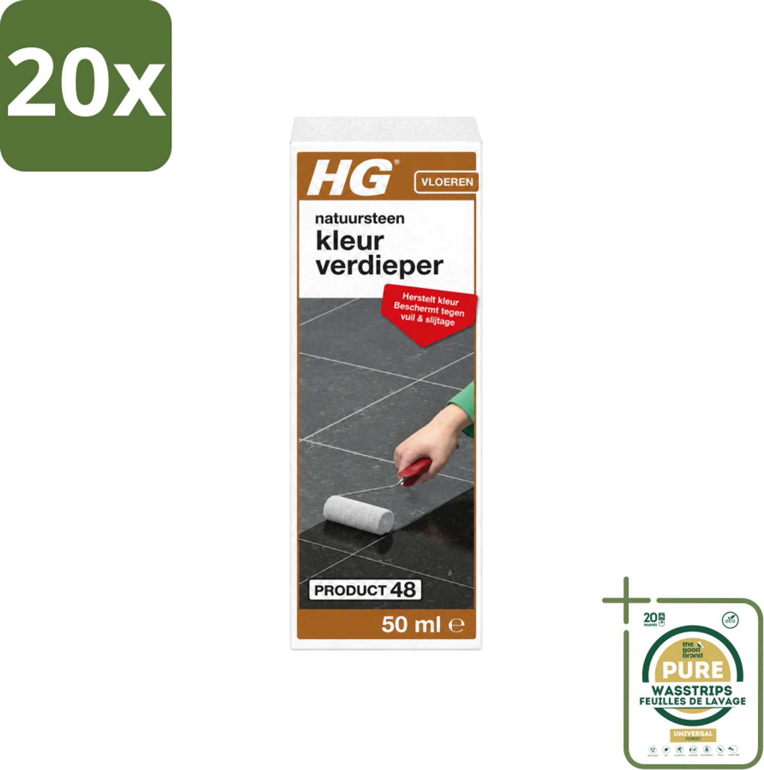 20 x HG - Natuursteen Kleurverdieper - Herstelt Kleur - Beschermt Tegen Vuil & Slijtage - 50 ml - Wasstrips - Natuursteen Kleurverdieper - Natuursteen Beschermen - Natuursteen Slijtage - Natuursteen Vuil - Natuursteen Herstellen