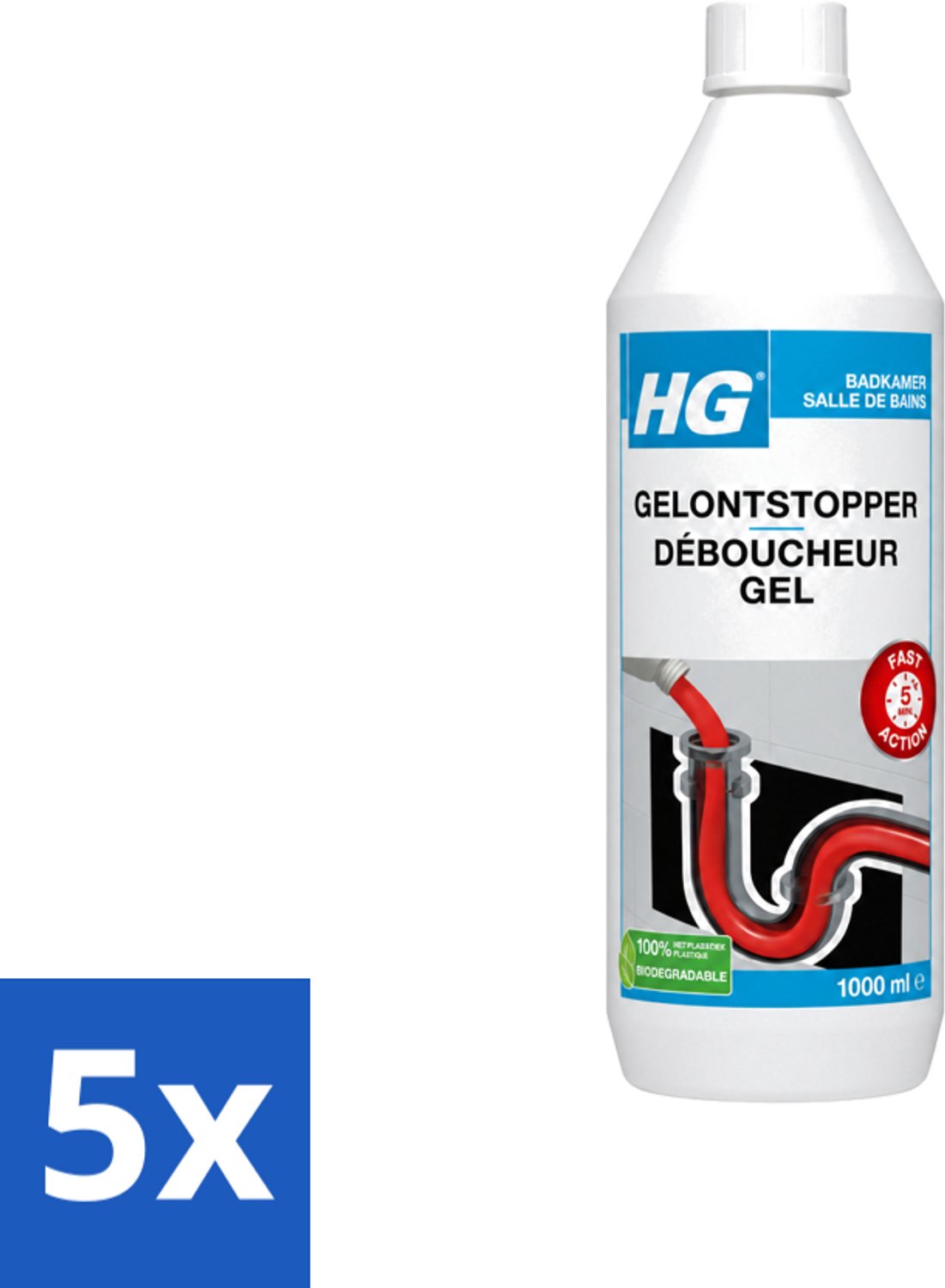 5 x HG - Gelontstopper - Gebruiksklaar - Bruist & Spat Niet - 1L - Voordeelverpakking - 5 stuks