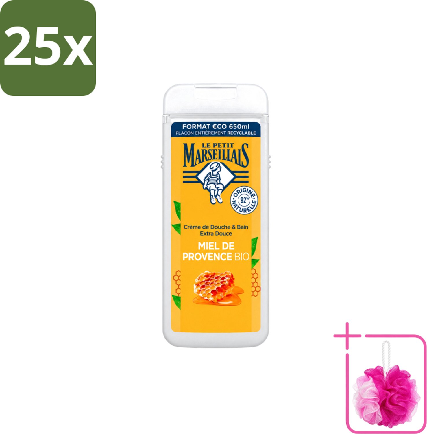 25 x Le Petit Marseillais – Douche & Bad – Honing – 650 ml - Bulkverpakking - Douche en bad - Douchemop - Honing