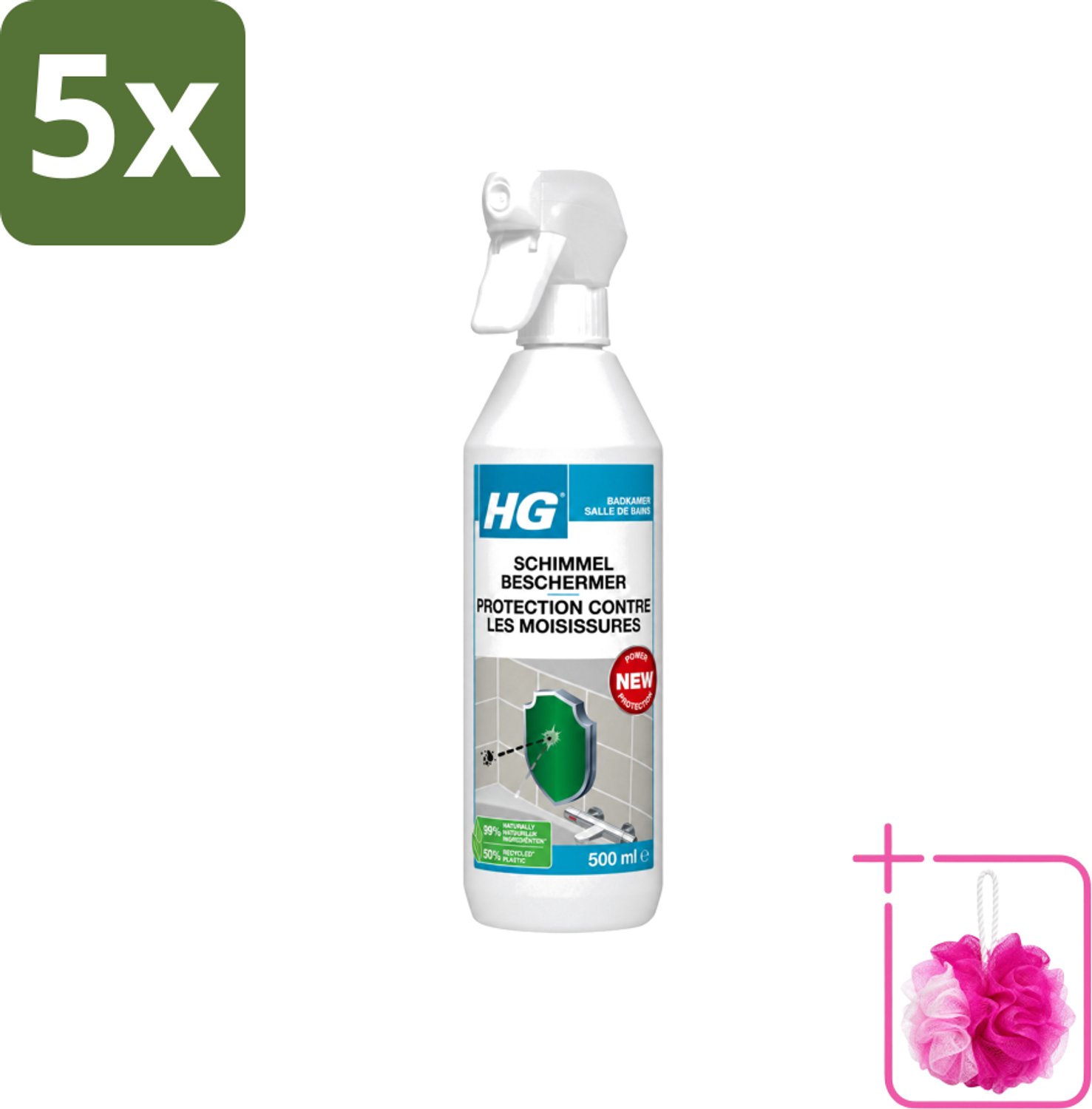 5 x HG - Badkamer - Schimmel Beschermer - Sterk Beschermend - 500 ml - Bulkverpakking - Schimmelbescherming - Douchemop - Vochtbescherming